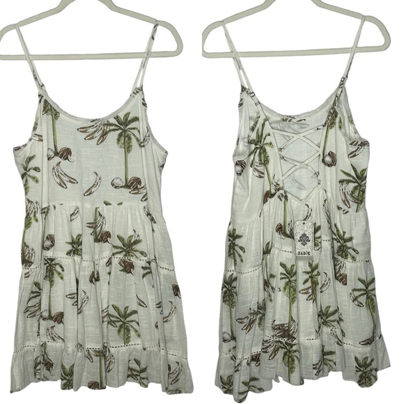 Barok Tropical Palm Tree Print Ivory Babe Doll Mini Dress NWT - Picture 1 of 11